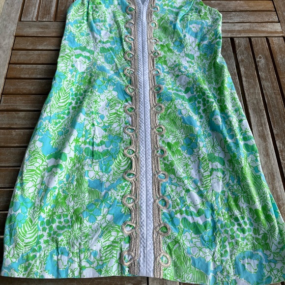 Lilly Pulitzer Janice Its A Zoo Limeade Dress Sz 8 Gold Embroidery Panda Lion - Picture 5 of 10